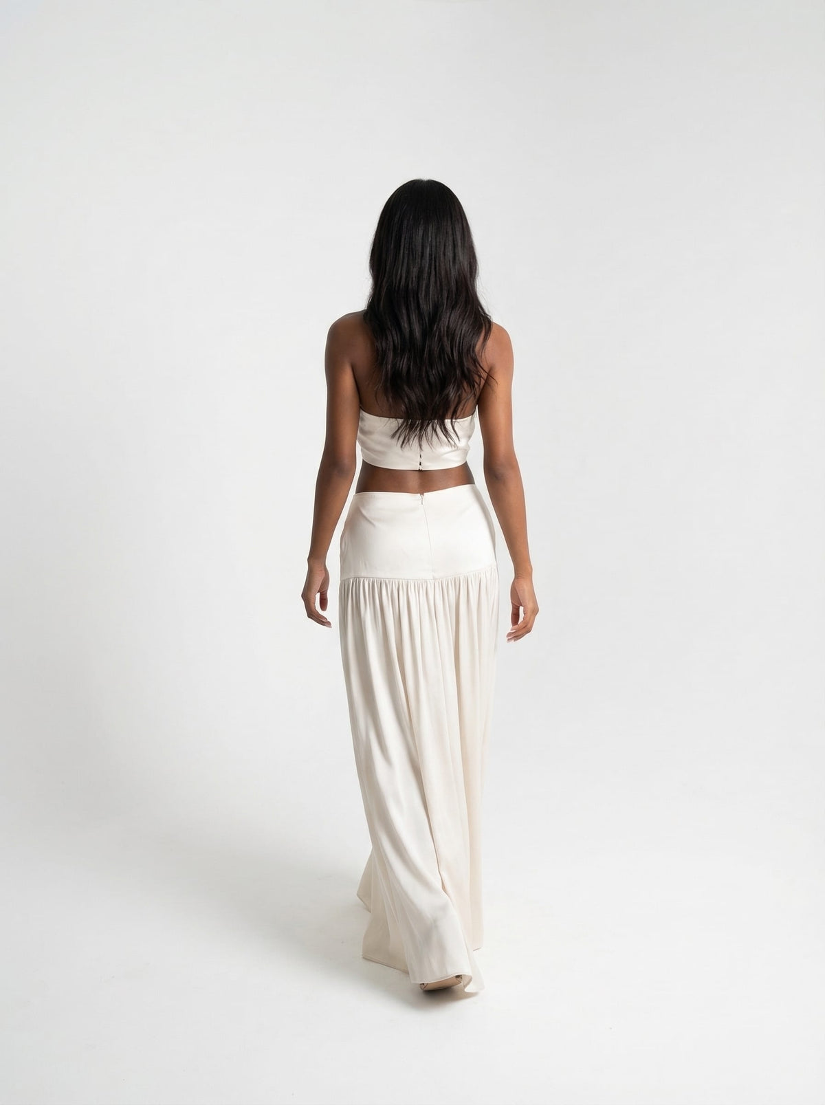 Silk Halter Crop Top & Maxi Skirt Set – Espresso