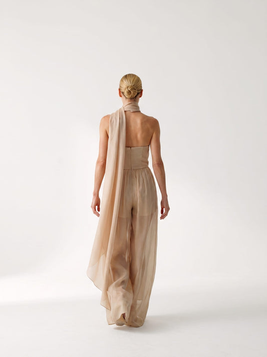 Silk Organza Jumpsuit with Scarf