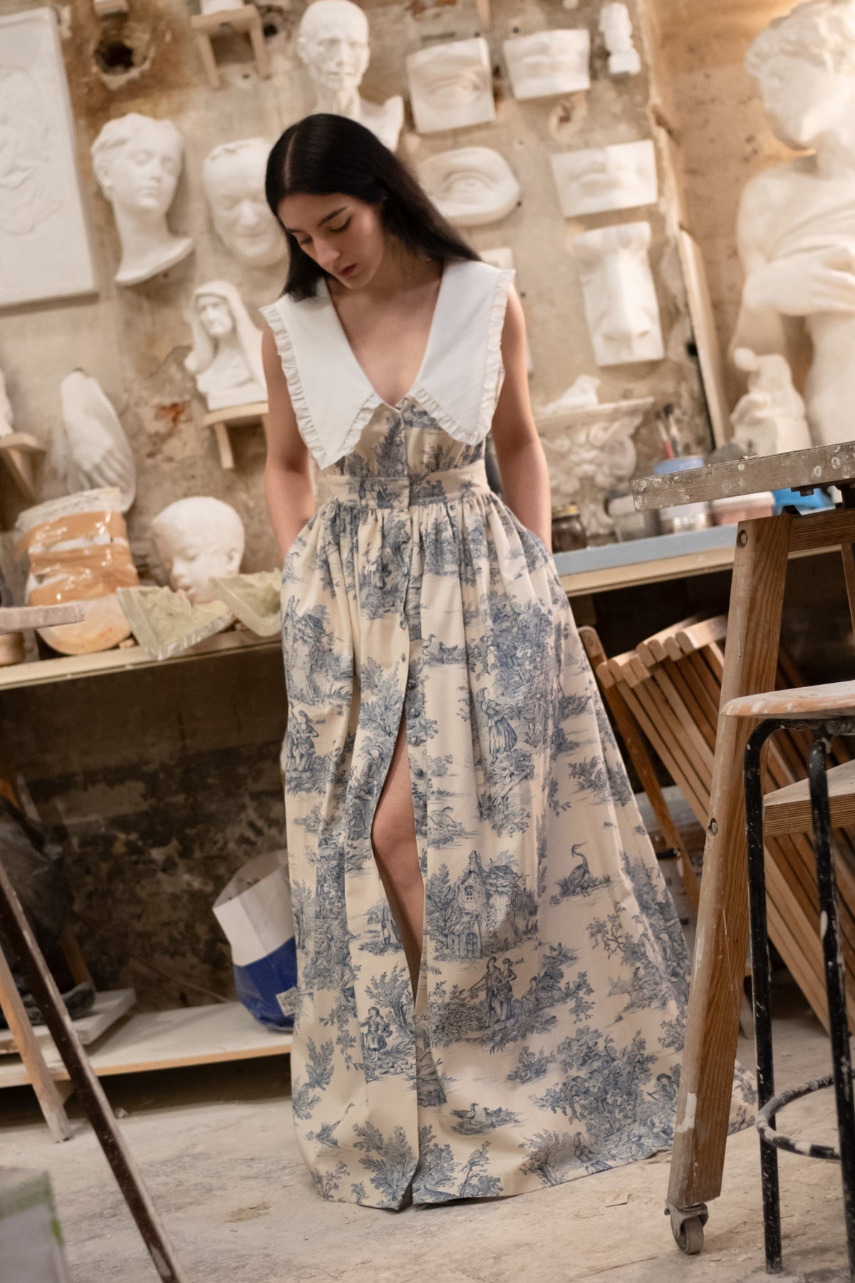 Ava maxi toile de jouy dress