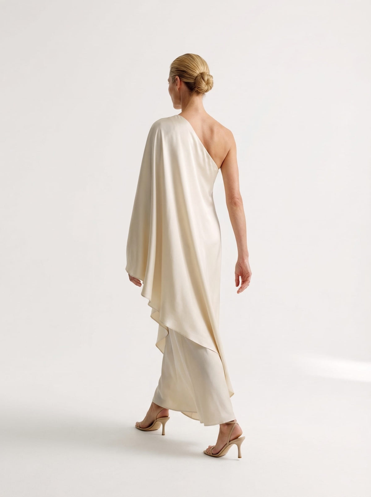 Silk One Shoulder Asymmetrical Midi Dress