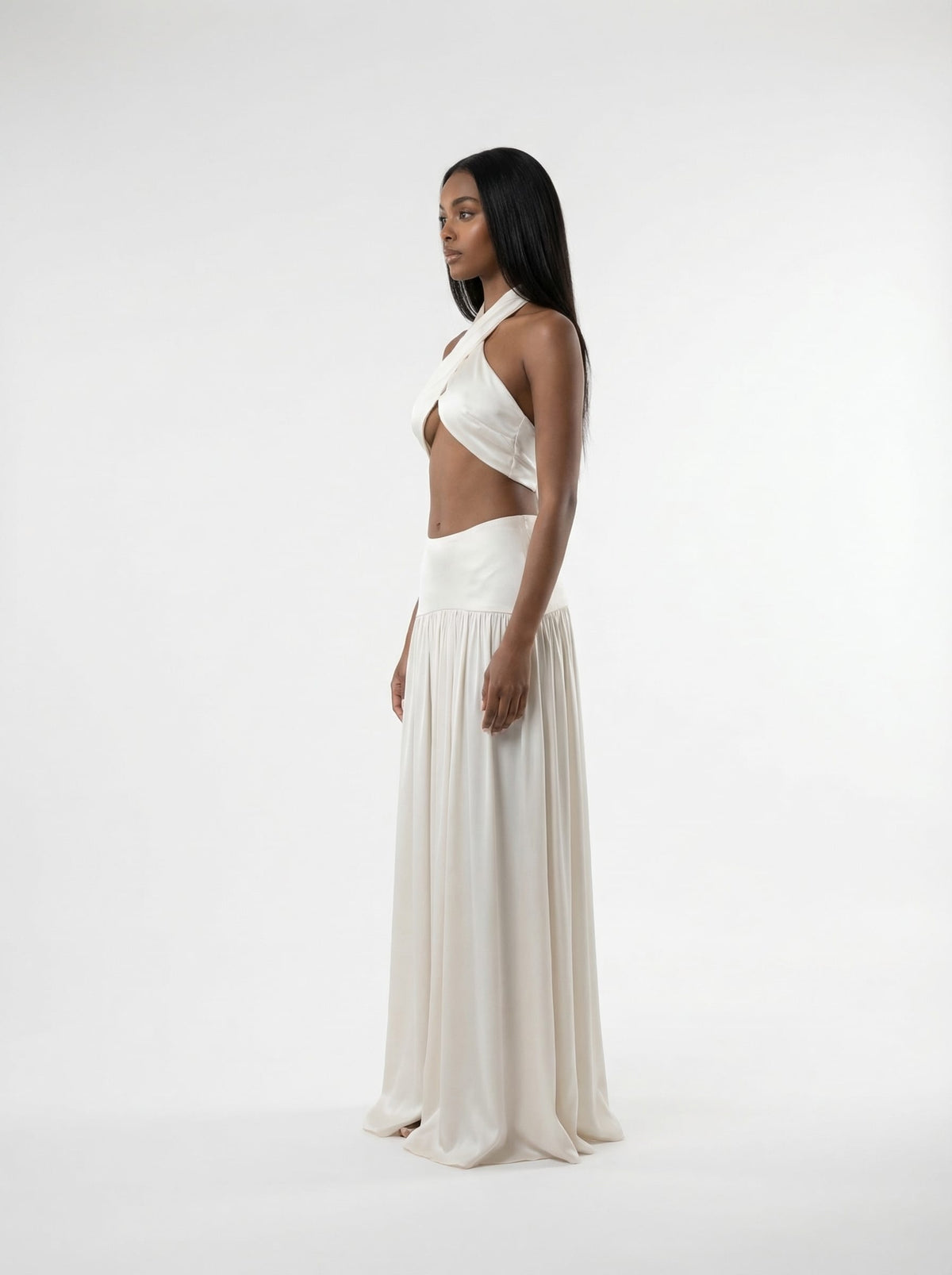 Silk Halter Crop Top & Maxi Skirt Set – Espresso