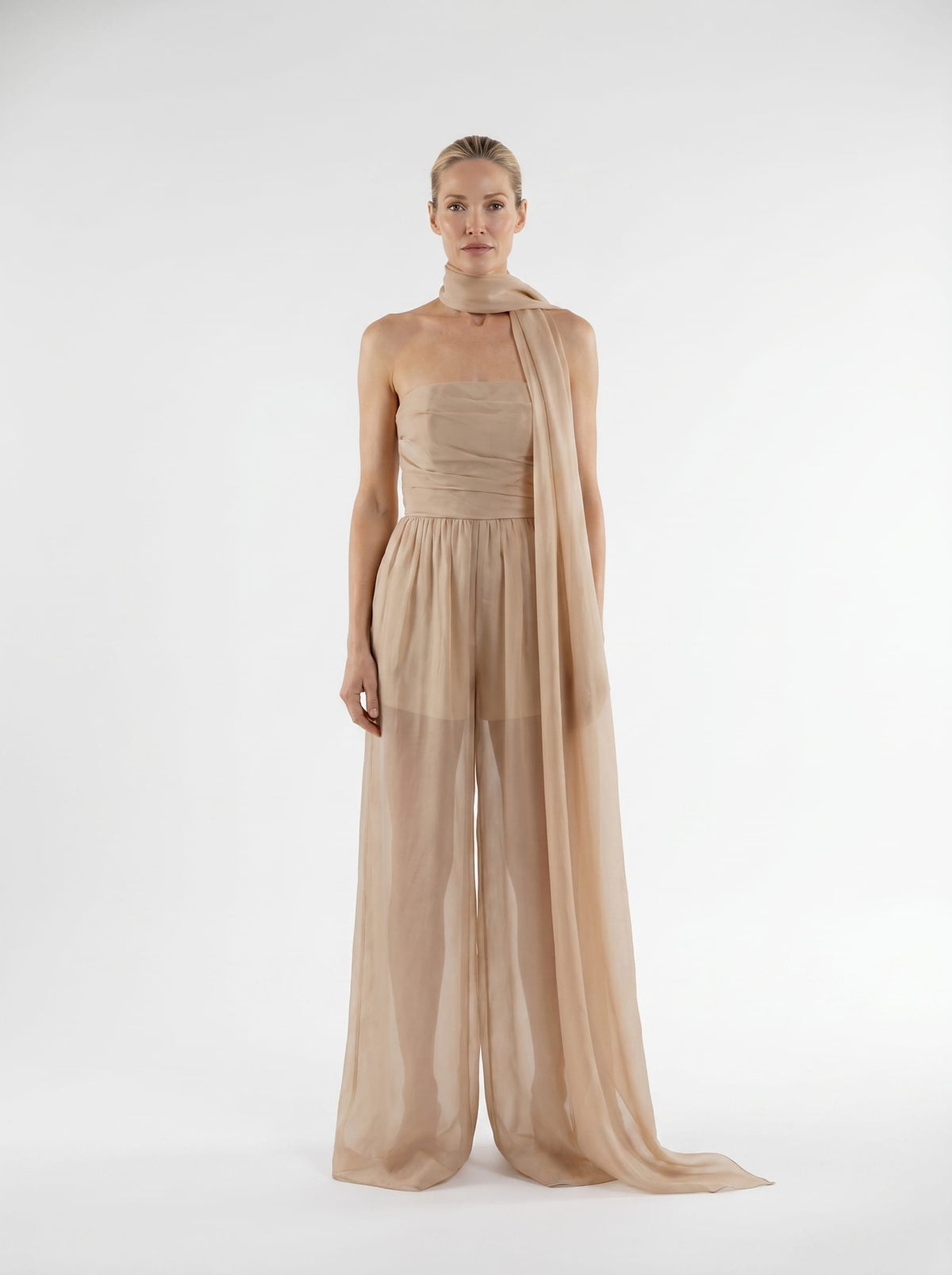 Silk Organza Jumpsuit with Scarf