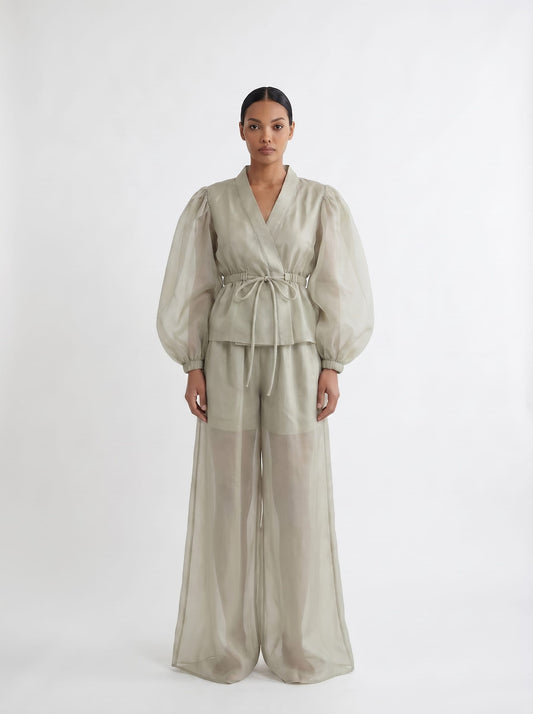Transparent Wide Leg Silk Organza Trouser